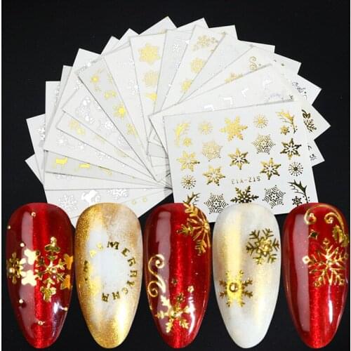 1pcs Gold Silver Water Decals Nail Art Stickers Sliders Snowflakes Design Christmas Decoration 3D Manicure Foil Party Nail Art