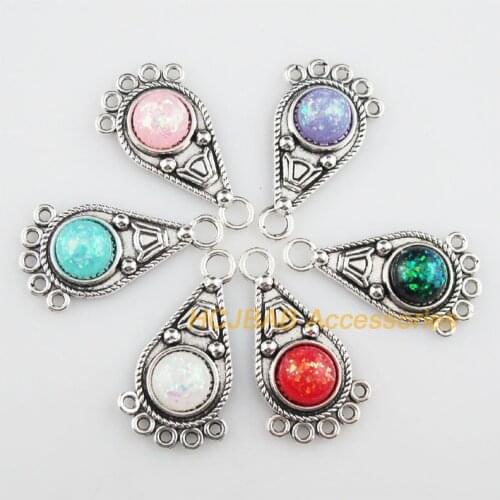 12 Teardrop Resin Connectors AB Shivering Mixed Charms Tibetan Silver 19x35mm