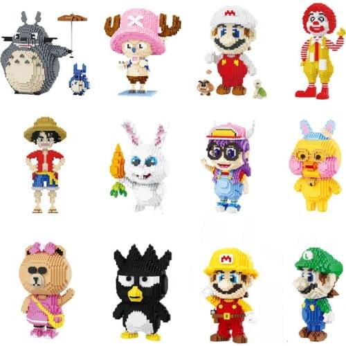 1300pcs+ Totoro Micro Building Blocks Cartoon Snowball Cafe Mimi Duck Figure Joker Luffy Diamond Bricks Toys For Children
