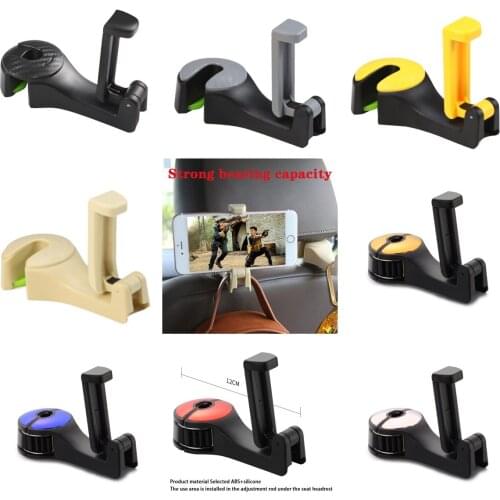 9 colors 2 in 1 Car Headrest Hook Foldble Clips with Phone Holder Seat Back Hanger for Bag Handbag Purse Grocery Cloth Organizer