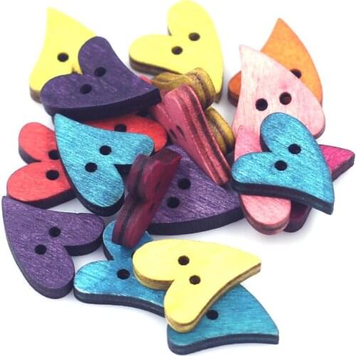 20Pcs Mixed Colors Heart Wood Sewing Accessories Wooden Buttons 2 Holes 21x17mm( 7/8"x 5/8") for DIY Clothing Crafts Decoration