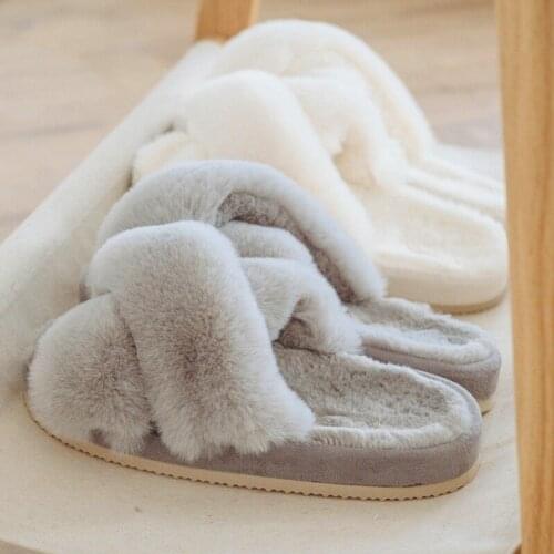 2020 Fluffy Home Slippers Women Faux Fur Slippers Cozy Furry Slides Open Toe Slip on Soft Slippers House Floor Plush Warm Shoes
