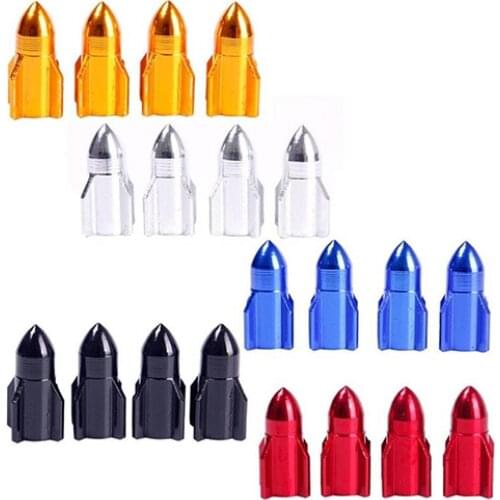 50% Hot Sales!!! 4Pcs Auto Car Bike Aluminum Alloy Rocket Shape Tire Tyre Valve Wheel Stem Cap