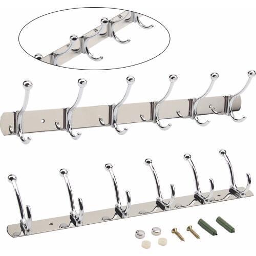6 Racks Stainless Steel Clothes Hat Hanger Hook Bathroom Wall Mounted Shelf Organizer Robe Hooks