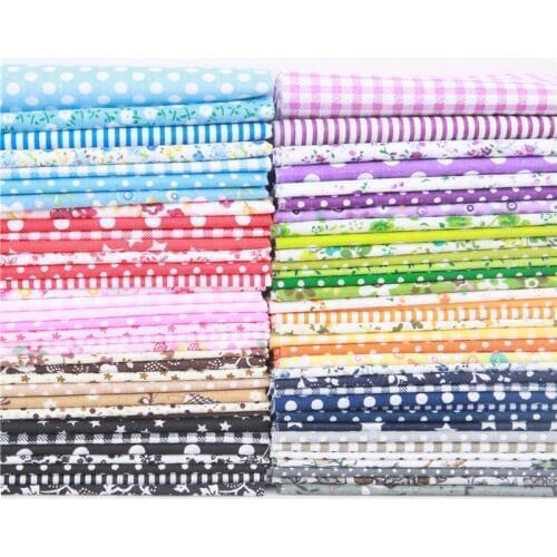 63pcs 10" x 10" Mixed Florals Gingham Dots Stars Cotton Craft Fabric Cloth Bundle Squares Patchwork Sheet DIY Sewing Quilt