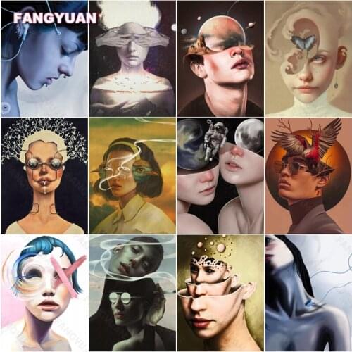 Diamond Painting Abstract Figure Oil Mosaic Painting Portrait Have No Heads Full Square Diamond Embroidery Girl with Earphones