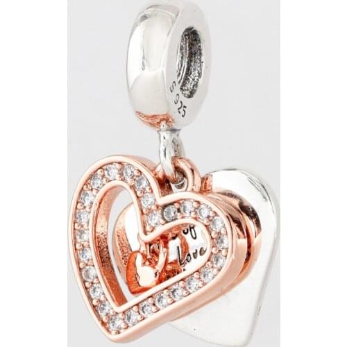 Free Shipping Authentic 925 Sterling Silver Sparkling Freehand Heart Dangle Charms Fit Original Bracelet For Women DIY Jewelry