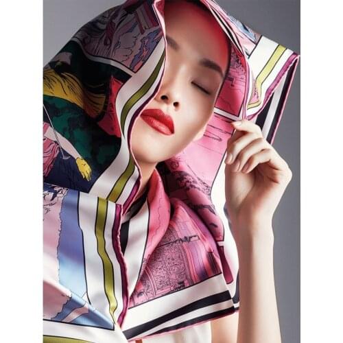 Double Side Prints 100% Silk Scarf Shawl 88*88cm