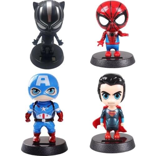 Q Version Action Figure Superhero Iron Man Black Panther PVC Figure Solar Energy Shake Head Spider-man Batman Hulk Anime Figure