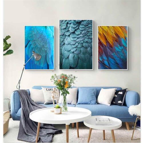 HAOCHU Art Feather Photo Peacock Painting For Living Room Home Decor Painting Print Poster Simple Nordic Wall Picture Canvas