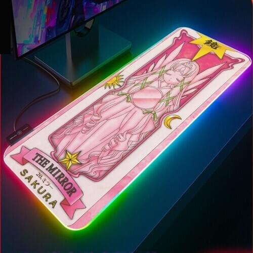 Anime Gamer Tarot Card RGB Pink Mousepad Game Accessories Luminous LED Laptop Keyboard Animation Cherry Blossom Magic Array Mat
