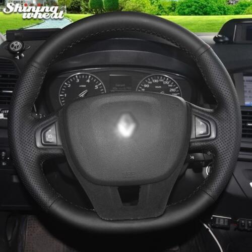 Shining wheat Hand-stitched Black Artificial leather Car Steering Wheel Cover for Renault megane
