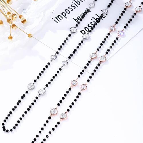 Round Geometric Long Neckalce for Women Bohemia Black Beads Sweater Chain Stainless Steel Jewelry Best Birthday Gifts 2020 New