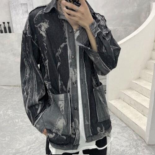 Harajuku Homemade Korean Ins High Street Handmade Color Denim Jacket Men and Women Streetwear Jacket Men Clothing Men Jacket