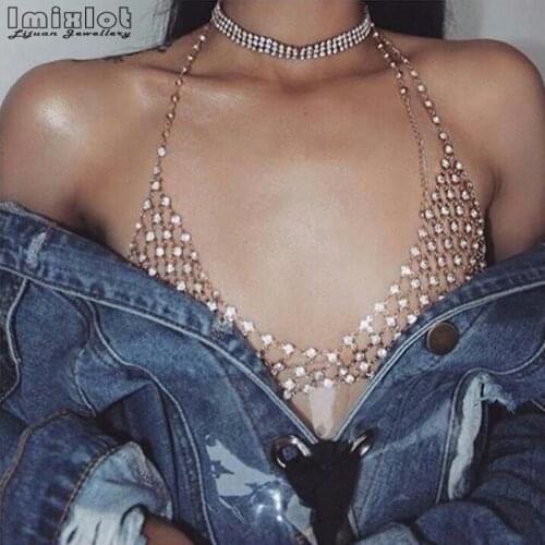 Hot Fashion Women Body Chain Harness Belly Waist Rhinestone Bra Chest Bikini Beach Jewelry Gold Silver Color