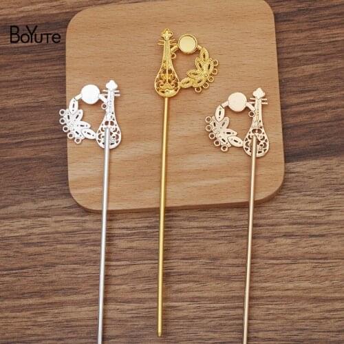 BoYuTe (10 Pieces/Lot) 32.5*29MM Alloy Lute Flower Hair Stick Materials Handmade Diy Ancient Chinese Clothing Accessories