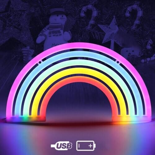 Cute Rainbow Neon Sign LED Rainbow Neon Light Battery/USB Power Rainbow Night Light For Home Kids Room Party Wedding Xmas Lamp