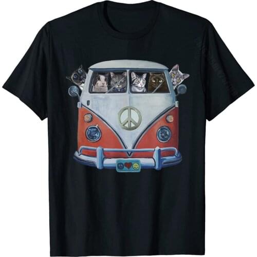 Peace Love Cats, Hippie Van Cat, Cats Hippie Van, Funny Cat T-Shirt Cotton T Shirt For Men Hip Hop T Shirt Newest Custom