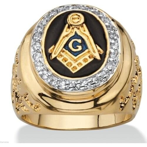 Fashion Retro Trend Gold Mens Ring Templar Fashion Mens Zircon Freemasonry Cool Prom Birthday Gift Ring