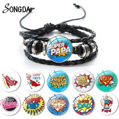 Fashion Dad Print Cute Leather Bracelet I Love My Papa Art Pattern Crystal Round Bangle For Men Jewelry Father Birthday Gifts