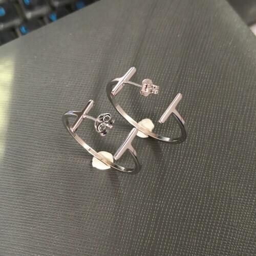 Mrs Sterling silver classic rose gold gold silver round square line women circular letters earring stud earrings adorn article