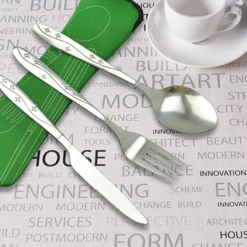 3Pcs Stainless Steel Fork Spoon Cutlery Set Portable Tableware Outdoor Restaurant Camping Travel Dinnerware Sets