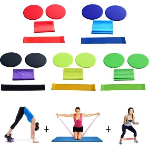 Yoga Fitness Three-piece Set of Yoga Practice Slide Plate Elastic Band Resistance Ring Sports Training Equipment Dropship