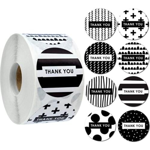 50-500pcs 1 inch Black & White Thank You Stickers Adhesive Sticker for Small Business Seal Labels DIY Handmade Labels 8 Designs