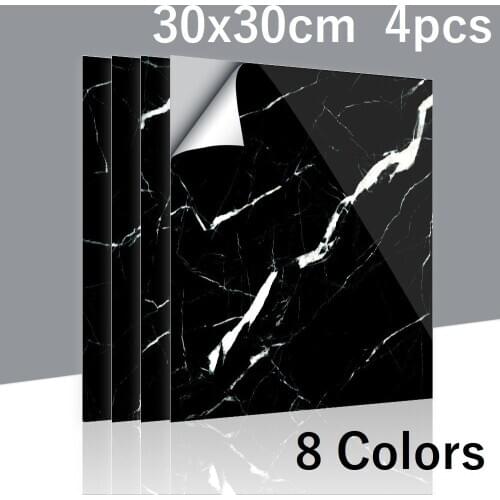 4pcs Wall Stickers Room Decoration Mural Waterproof PVC Self Adhesive Black Marble Vinyl Floors Tiles Sticker Kitchen Bathroom