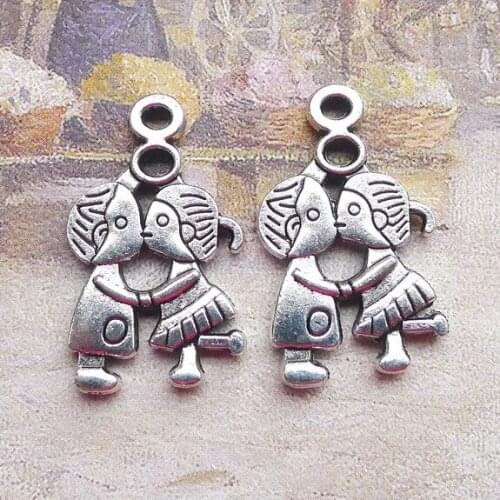 Newest 6Pieces 16*28mm Mixed Alloy Antique Silver Color Couple Charms Keychain Necklace Pendant Accessory For DIY Jewelry Making