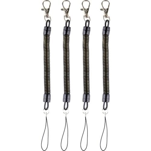 New Plastic Black Retractable Spring Coil Spiral Stretch Chain Keychain Key Ring