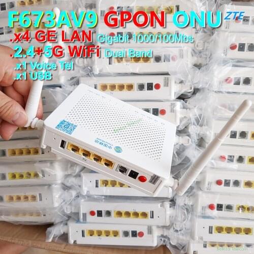 Lot sale 5pcs ZTE F673AV9 4GE +1tel+2usb 2.4G/5G Dual Band WIFI ONU Gpon Fiber modem FTTH F673a v9 ONT English Firmware Terminal