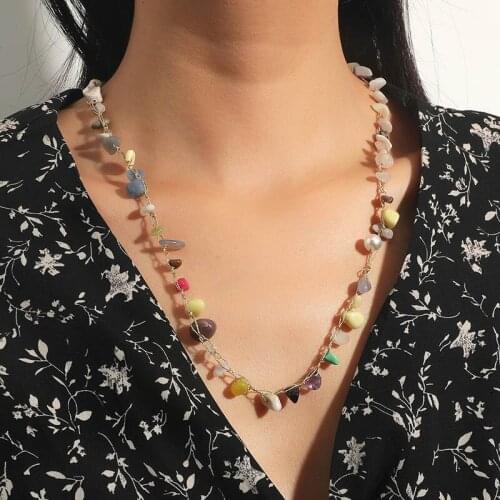 Beach Style Female Bohemian Natural Multicolor Stone Handmade Beaded Long Chain Necklaces For Women Boho Party Jewelry Gifts
