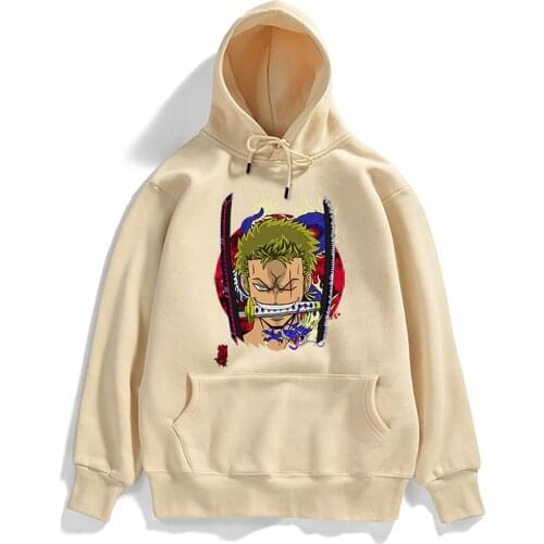 Pullover Japan Anime ONE PIECE Clothes Roronoa Zoro Cartoon Print Male Hoodie Vintage Punk Hoodies Hip Hop Loose Sweatshirt Mens