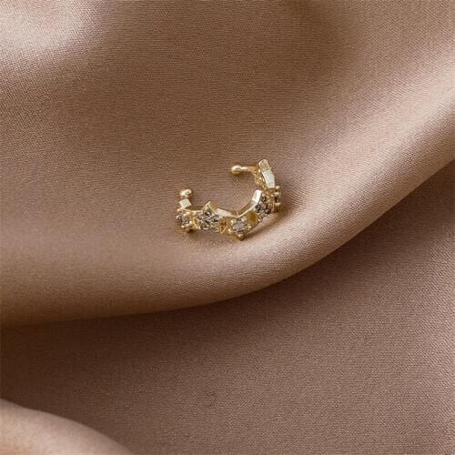 Micro-Inlaid Zircon Star Arc Earrings Ear Bone Clip Without Pierced Ears Adjustable Fashion Ear Bone Ring Design Ear Clip
