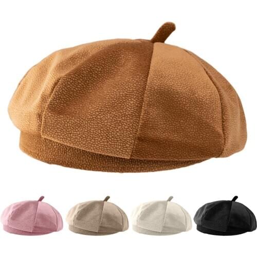 Hat winter womens Korean Autumn Winter Thin Velvet Keep Warm All-match Women Beret Octagonal Hat Solid Adjustable Accessories