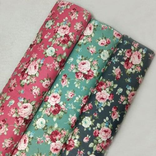 Pretty Pink Green Grey Blooming Rose Flower Printed 100% Cotton Fabric 50x160cm Floral Fabric Patchwork baby cloth apparel dress
