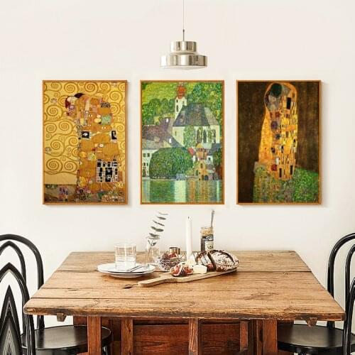 SURE LIFE Europe Vintage Klimt Character Embracing Wall Art Pictures Canvas Painting Posters Prints Living Room Home Decoration
