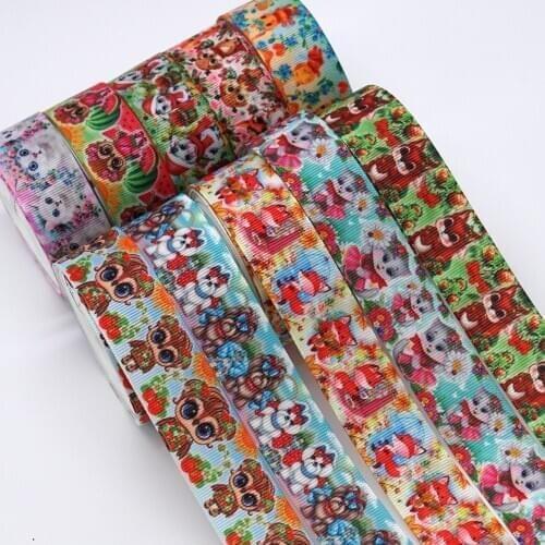 DIY Craft Supplies Cartoon Printed Grosgrain Satin Ribbon 50 Yards, Planar Resins 30 Pieces. 36890