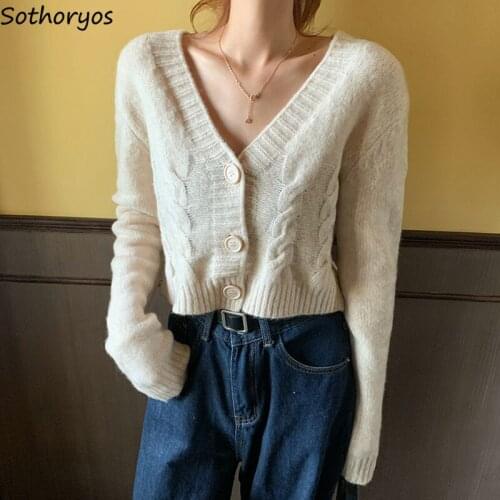 Spring New Women Cardigan Solid Corp Tops All-match Leisure Fashion Single Breasted Outwear Korean Style V-neck Slim Gentle Girl