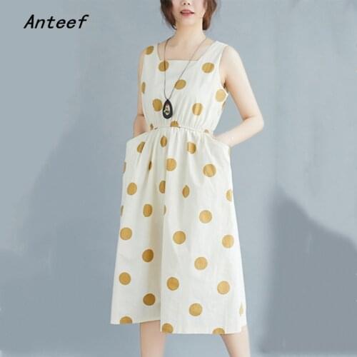 Sleeveless vintage Polka Dot dresses for women casual loose midi woman summer dress elegant clothes 2021 sundress