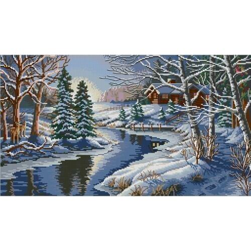 Top Quality popular counted cross stitch kit all is calm peaceful night cottage house village night dim 03885