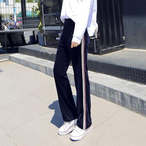 Bella Philosophy Winter Velvet Pants Women Casual Elastic Pockets Pants Female Loose Stripe Pants For Ladies Bottom