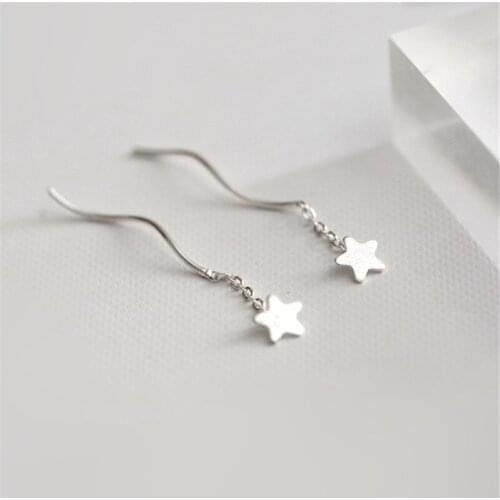 925 Sterling Silver Star Long Charm Drop Earrings for Women Wedding Sterling Silver Jewelry Bijoux eh812