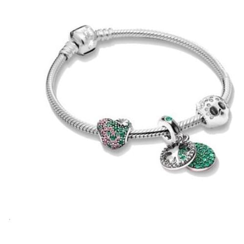 Original 925 Sterling Silver Dazzling Clover Dangle Snake Chain Pan Bracelet Bangle Fit Women Bead Charm Diy Jewelry