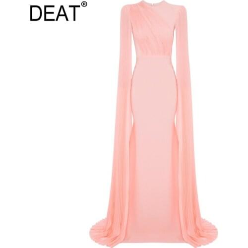 [DEAT] Women Pleated Long Temperament Dress New Round Neck Short Sleeve Loose Fit Fashion Tide Spring Summer 2021 13T952