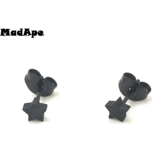 MadApe 1 Pair New Romantic Small 5mm Black Star Stud Earrings Stainless Steel For Women Party Girlfriend Gift