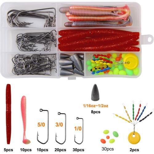 115pcs/box Texas rig kit aberdeen jig hooks barbarian jigging hook with the weights rig pegs for lure fishing
