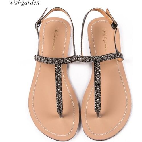 2020 NEW Women`s summer Casual beach shining boho shoes Fashion bohemia pearl sandals women T-strap thong flip flops Slippers
