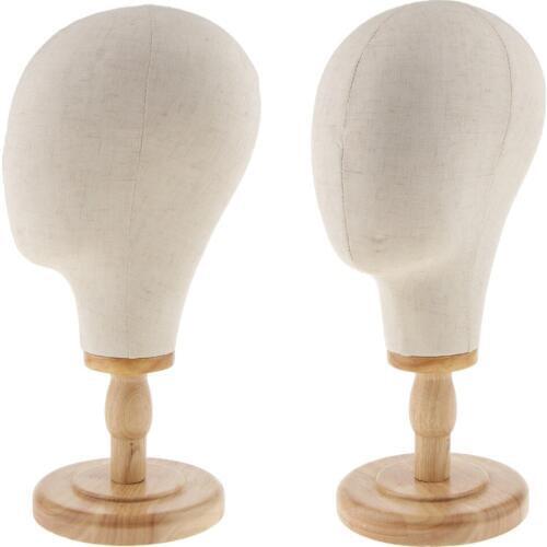 2x 21inch Hats Caps Display Canvas Cork Block Mannequin Head Model + Detachable Wood Stand
